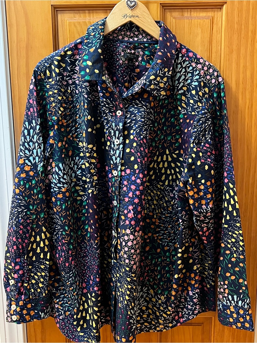 Talbots Navy Long-Sleeve Button-Down Shirt with Multicolor Floral Print